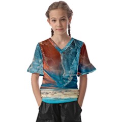 Sea Ocean Coastline Coast Sky Clouds Beach Sand Kids  V-neck Horn Sleeve Blouse