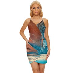 Sea Ocean Coastline Coast Sky Clouds Beach Sand Wrap Tie Front Dress by danenraven