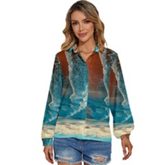 Sea Ocean Coastline Coast Sky Clouds Beach Sand Women s Long Sleeve Button Down Shirt