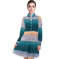 Beach Sea Waves Water Ocean Landscape Nature Long Sleeve Chiffon Shirt Dress by danenraven