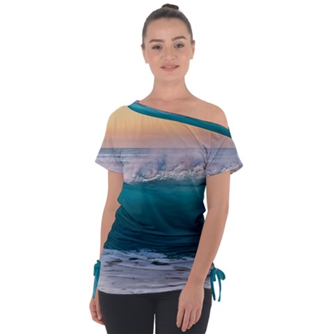 Beach Sea Waves Water Ocean Landscape Nature Off Shoulder Tie-up Tee by danenraven