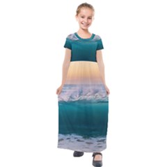 Beach Sea Waves Water Ocean Landscape Nature Kids  Short Sleeve Maxi Dress by danenraven