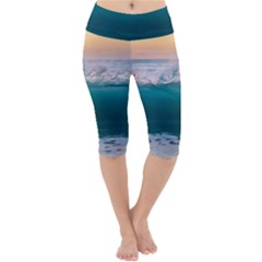 Beach Sea Waves Water Ocean Landscape Nature Lightweight Velour Cropped Yoga Leggings by danenraven