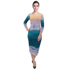 Beach Sea Waves Water Ocean Landscape Nature Quarter Sleeve Midi Velour Bodycon Dress by danenraven