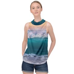 Beach Sea Waves Water Ocean Landscape Nature High Neck Satin Top by danenraven