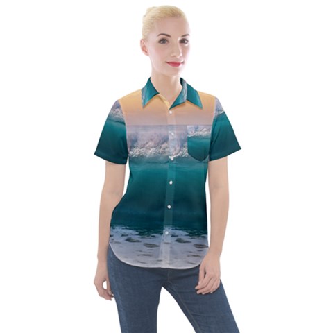 Beach Sea Waves Water Ocean Landscape Nature Women s Short Sleeve Pocket Shirt by danenraven