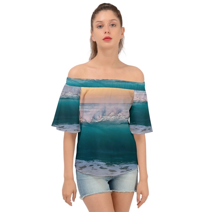 Beach Sea Waves Water Ocean Landscape Nature Off Shoulder Short Sleeve Top