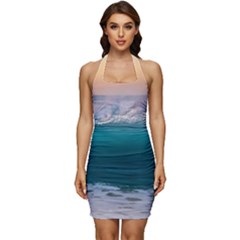 Beach Sea Waves Water Ocean Landscape Nature Sleeveless Wide Square Neckline Ruched Bodycon Dress by danenraven