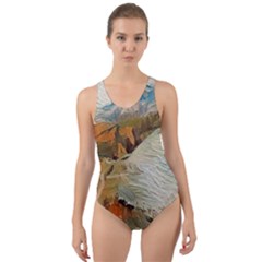 Abstract Mountains Landscape Tabloid Texture Cut-out Back One Piece Swimsuit by danenraven