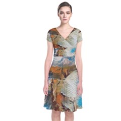 Abstract Mountains Landscape Tabloid Texture Short Sleeve Front Wrap Dress by danenraven