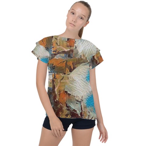 Abstract Mountains Landscape Tabloid Texture Ruffle Collar Chiffon Blouse by danenraven