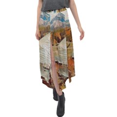 Abstract Mountains Landscape Tabloid Texture Velour Split Maxi Skirt by danenraven