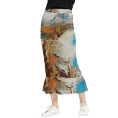 Abstract Mountains Landscape Tabloid Texture Maxi Fishtail Chiffon Skirt by danenraven