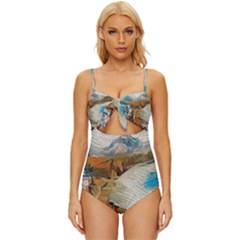 Abstract Mountains Landscape Tabloid Texture Knot Front One-piece Swimsuit by danenraven