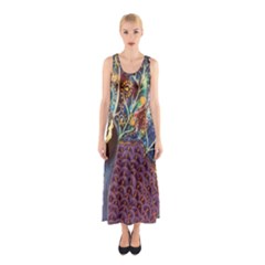 Peacock Mixed Media Bird Animal Sleeveless Maxi Dress by danenraven