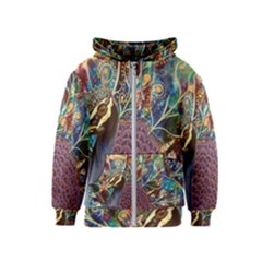 Peacock Mixed Media Bird Animal Kids  Zipper Hoodie by danenraven