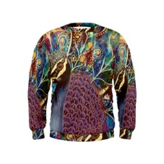 Peacock Mixed Media Bird Animal Kids  Sweatshirt by danenraven