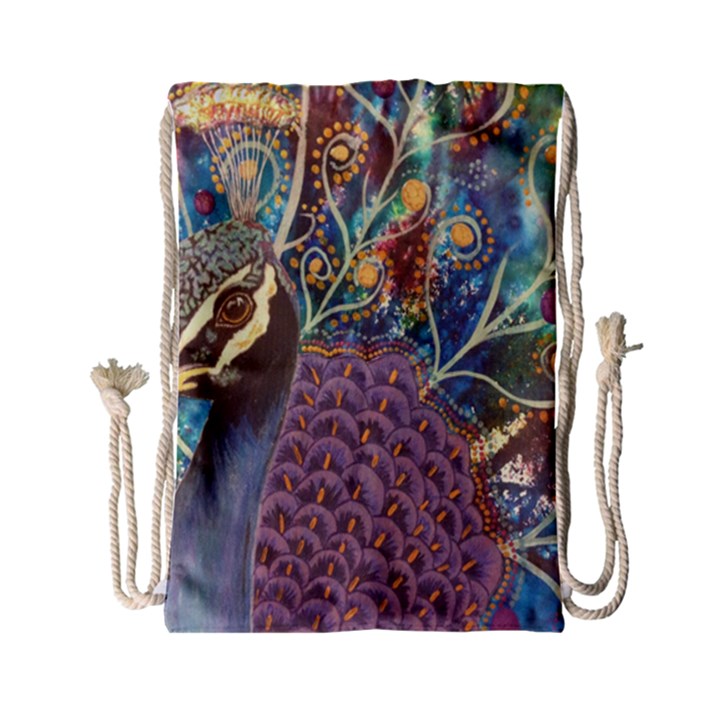 Peacock Mixed Media Bird Animal Drawstring Bag (Small)