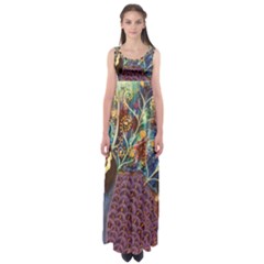 Peacock Mixed Media Bird Animal Empire Waist Maxi Dress by danenraven