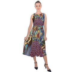 Peacock Mixed Media Bird Animal Midi Tie-back Chiffon Dress by danenraven