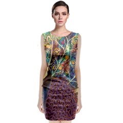 Peacock Mixed Media Bird Animal Classic Sleeveless Midi Dress by danenraven