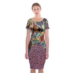 Peacock Mixed Media Bird Animal Classic Short Sleeve Midi Dress by danenraven