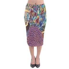 Peacock Mixed Media Bird Animal Velvet Midi Pencil Skirt by danenraven