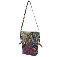 Peacock Mixed Media Bird Animal Folding Shoulder Bag by danenraven