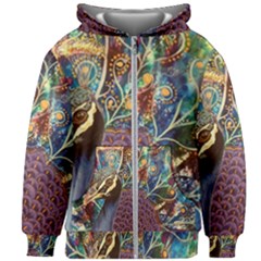 Peacock Mixed Media Bird Animal Kids  Zipper Hoodie Without Drawstring by danenraven