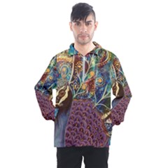 Peacock Mixed Media Bird Animal Men s Half Zip Pullover by danenraven