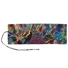 Peacock Mixed Media Bird Animal Roll Up Canvas Pencil Holder (m) by danenraven