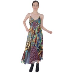 Peacock Mixed Media Bird Animal Tie Back Maxi Dress by danenraven