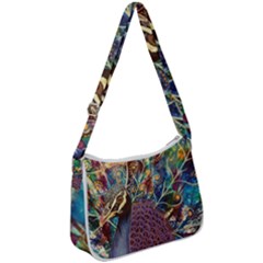 Peacock Mixed Media Bird Animal Zip Up Shoulder Bag by danenraven