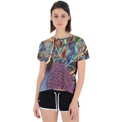 Peacock Mixed Media Bird Animal Open Back Sport Tee by danenraven