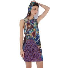 Peacock Mixed Media Bird Animal Racer Back Hoodie Dress by danenraven