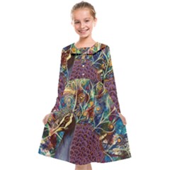 Peacock Mixed Media Bird Animal Kids  Midi Sailor Dress by danenraven