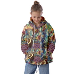 Peacock Mixed Media Bird Animal Kids  Oversized Hoodie by danenraven