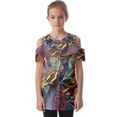 Peacock Mixed Media Bird Animal Fold Over Open Sleeve Top by danenraven