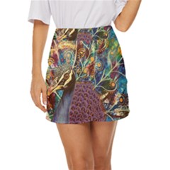 Peacock Mixed Media Bird Animal Mini Front Wrap Skirt by danenraven