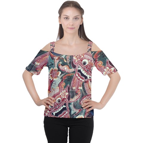 Indonesia Bali Batik Fabric Impression Patterns Cutout Shoulder Tee by danenraven