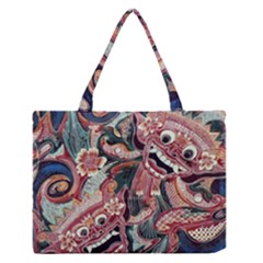 Indonesia Bali Batik Fabric Impression Patterns Zipper Medium Tote Bag by danenraven