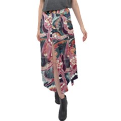 Indonesia Bali Batik Fabric Impression Patterns Velour Split Maxi Skirt by danenraven