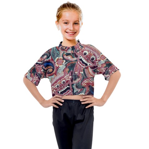 Indonesia Bali Batik Fabric Impression Patterns Kids Mock Neck Tee by danenraven