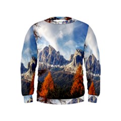 Dolomites Mountains Alps Alpine Trees Conifers Kids  Sweatshirt by danenraven