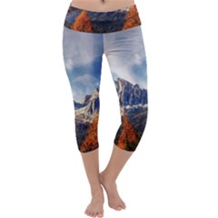 Dolomites Mountains Alps Alpine Trees Conifers Capri Yoga Leggings by danenraven