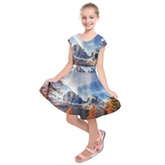 Dolomites Mountains Alps Alpine Trees Conifers Kids  Short Sleeve Dress by danenraven