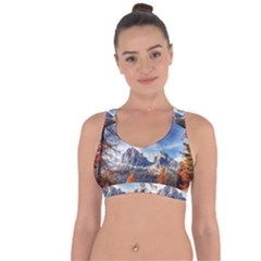 Dolomites Mountains Alps Alpine Trees Conifers Cross String Back Sports Bra by danenraven