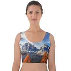 Dolomites Mountains Alps Alpine Trees Conifers Velvet Crop Top by danenraven