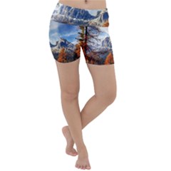 Dolomites Mountains Alps Alpine Trees Conifers Lightweight Velour Yoga Shorts by danenraven