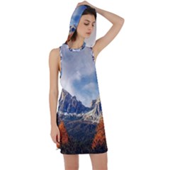 Dolomites Mountains Alps Alpine Trees Conifers Racer Back Hoodie Dress by danenraven